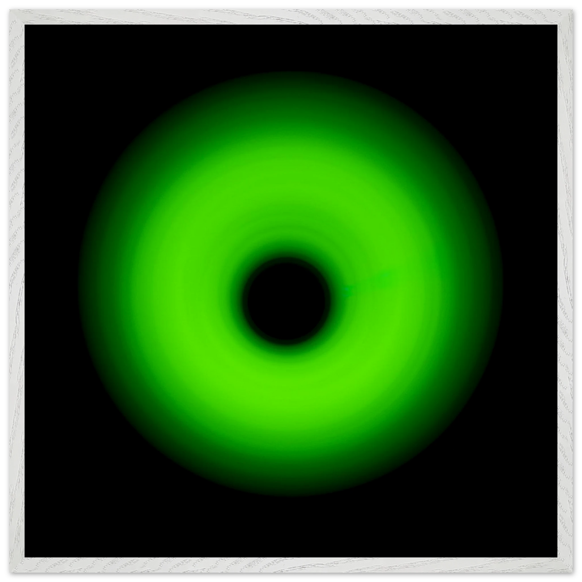 A circular ring of bright lime green light with concentric circles and a glowing center core against a black background.