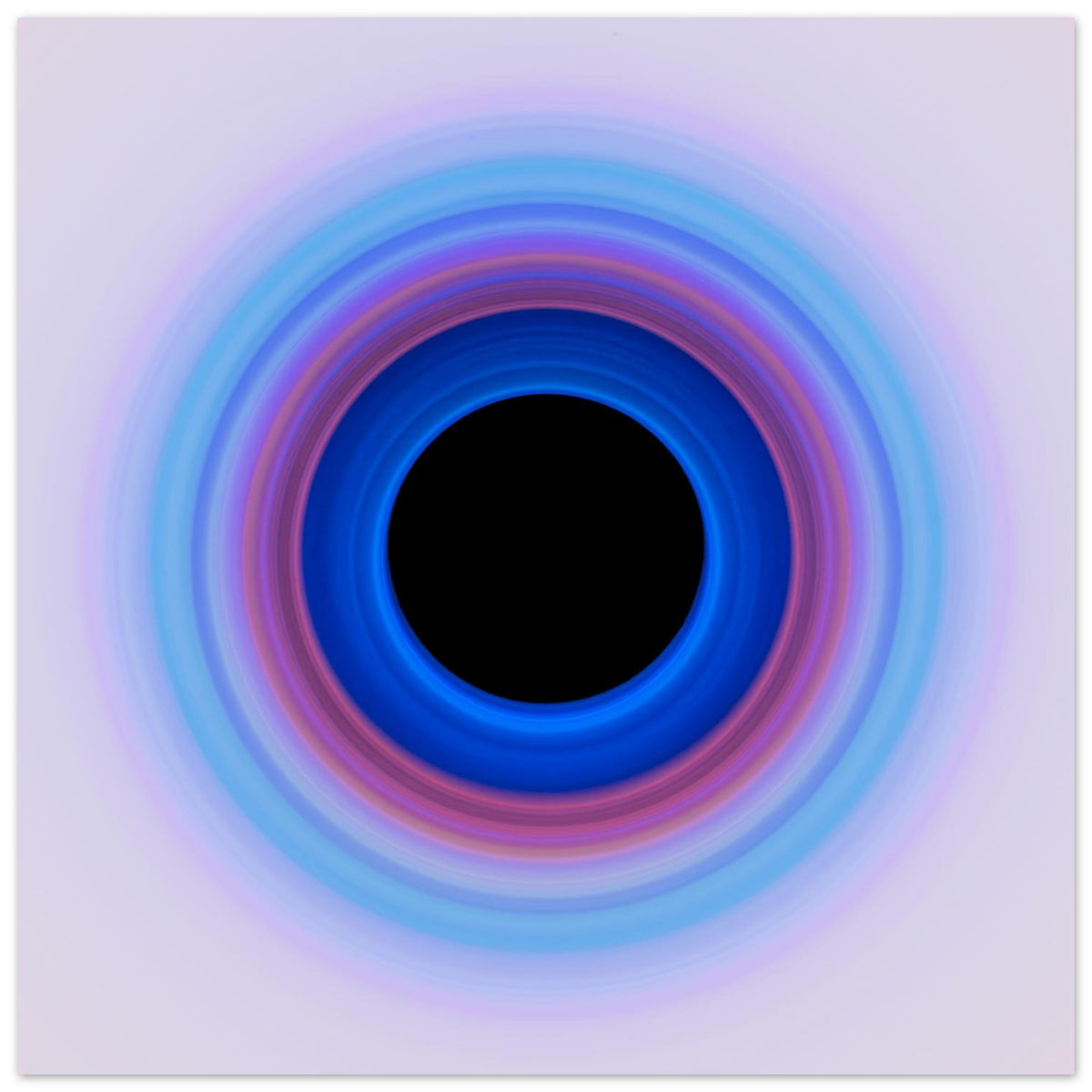 A circular ring with deep blue center transitioning through purple and magenta to pale lavender at the edges, surrounding a black void.