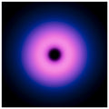 A circular gradient shape with a black center that transitions from hot pink to purple to deep blue at the outer edges.