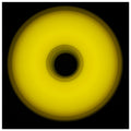 A circular yellow ring that gradients from bright yellow at the edges to olive green toward the dark center hole.