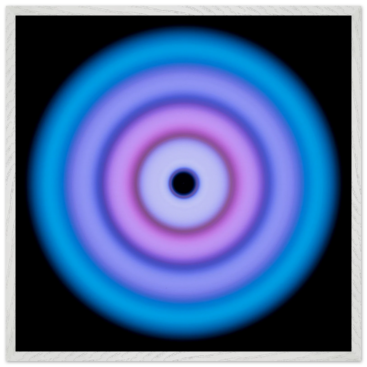 A circular aperture shape with electric blue outer ring transitioning through purple and violet to a bright pink core with a small dark center.