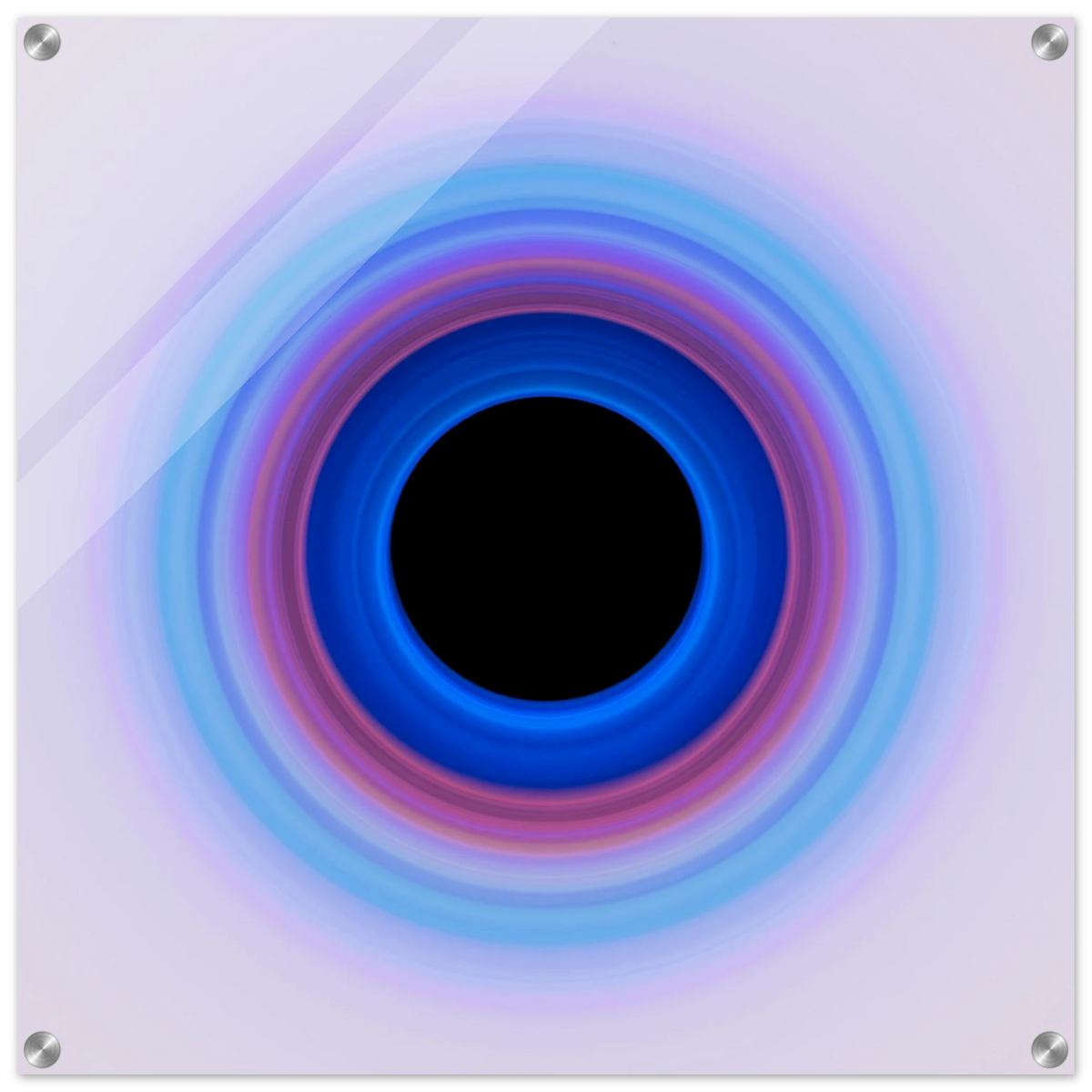 A circular ring with deep blue center transitioning through purple and magenta to pale lavender at the edges, surrounding a black void.