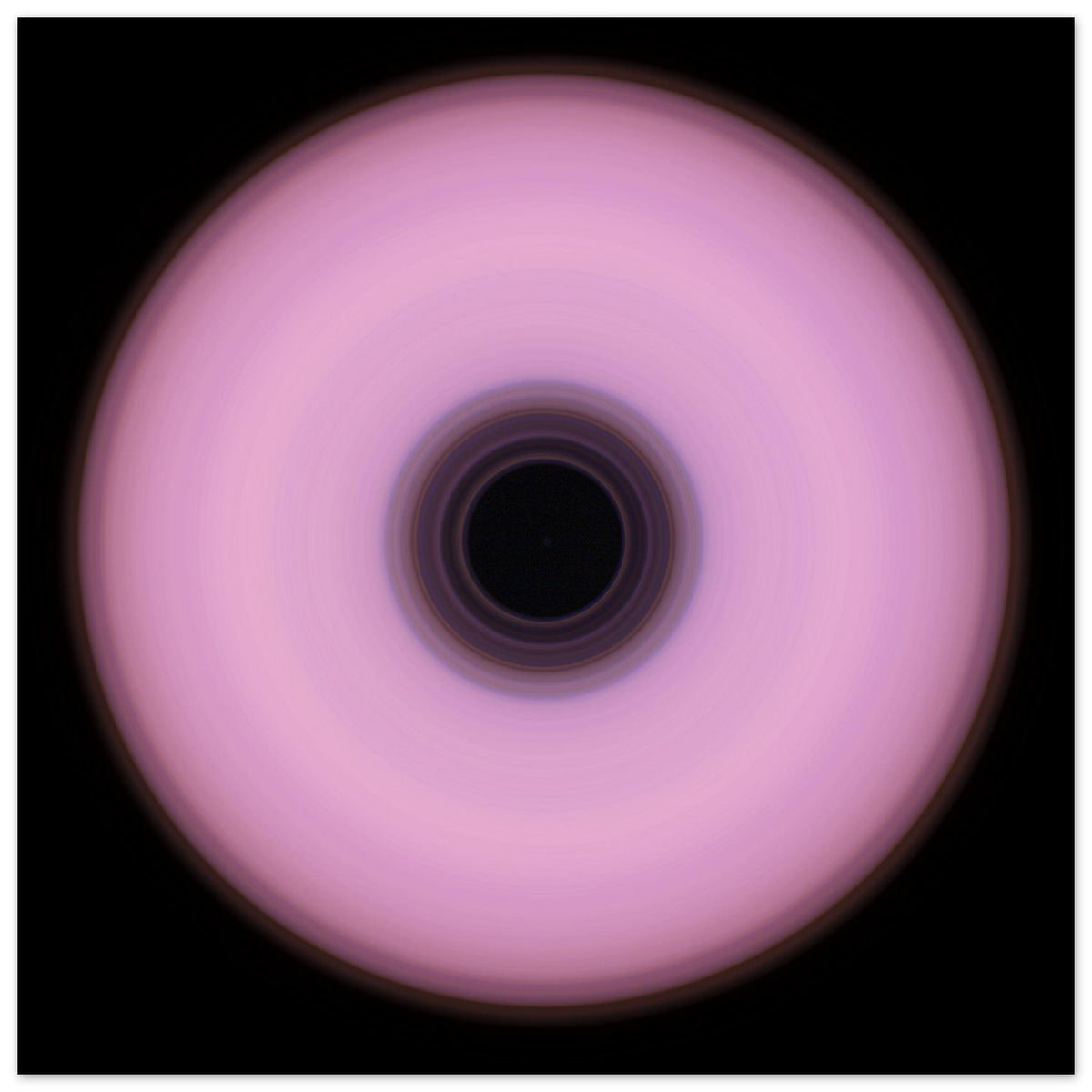 A circular ring with soft pink outer area and concentric bands in the center transitioning from deep violet to black.
