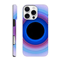 A circular ring with deep blue center transitioning through purple and magenta to pale lavender at the edges, surrounding a black void.