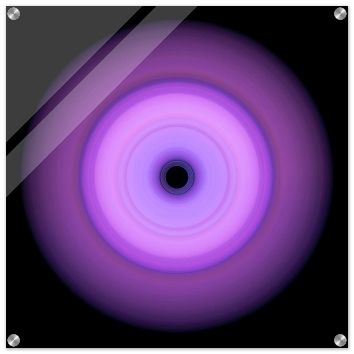 Circular light pattern with concentric rings transitioning from bright lavender in the center to deep violet at the edges, with a small black void at the center.