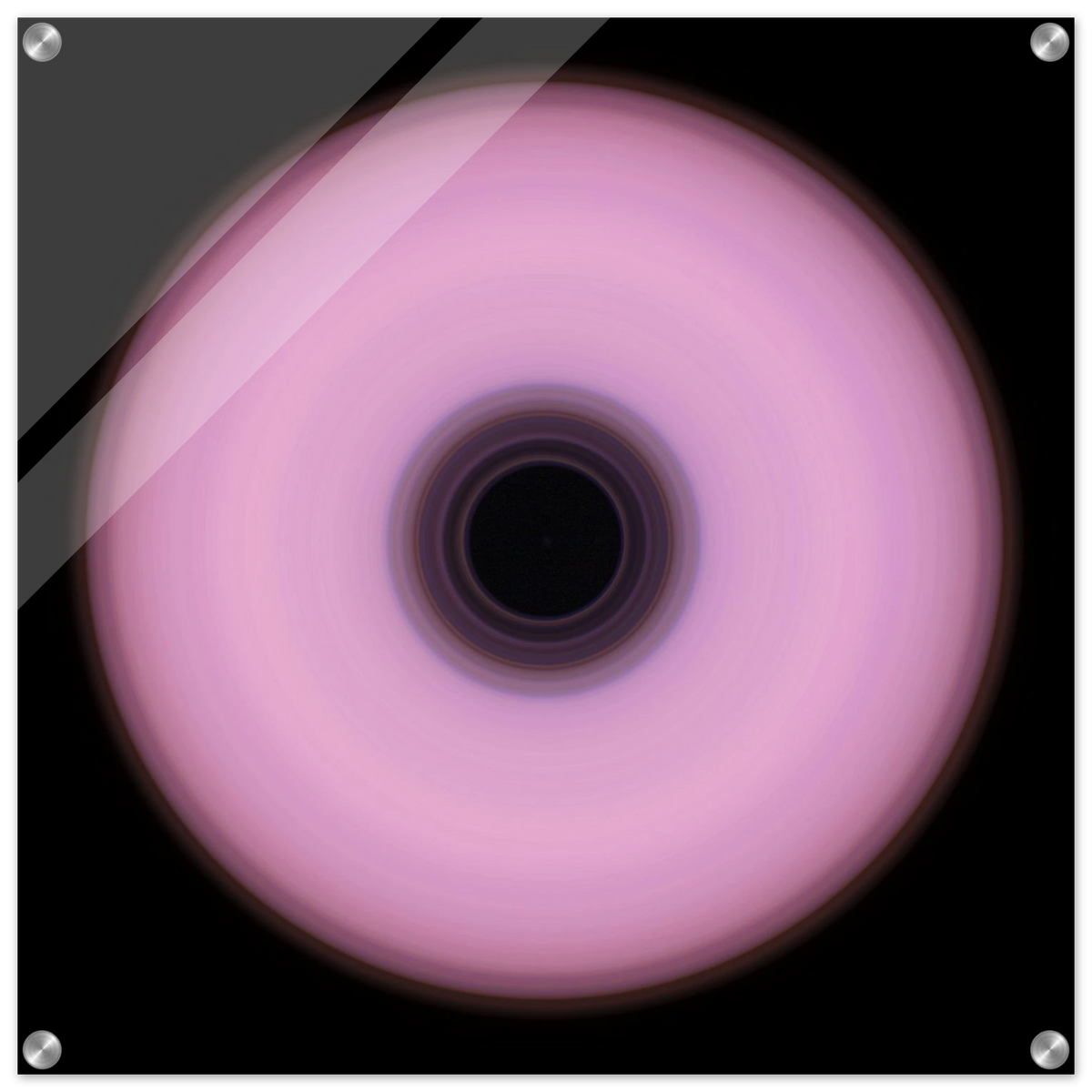 A circular ring with soft pink outer area and concentric bands in the center transitioning from deep violet to black.
