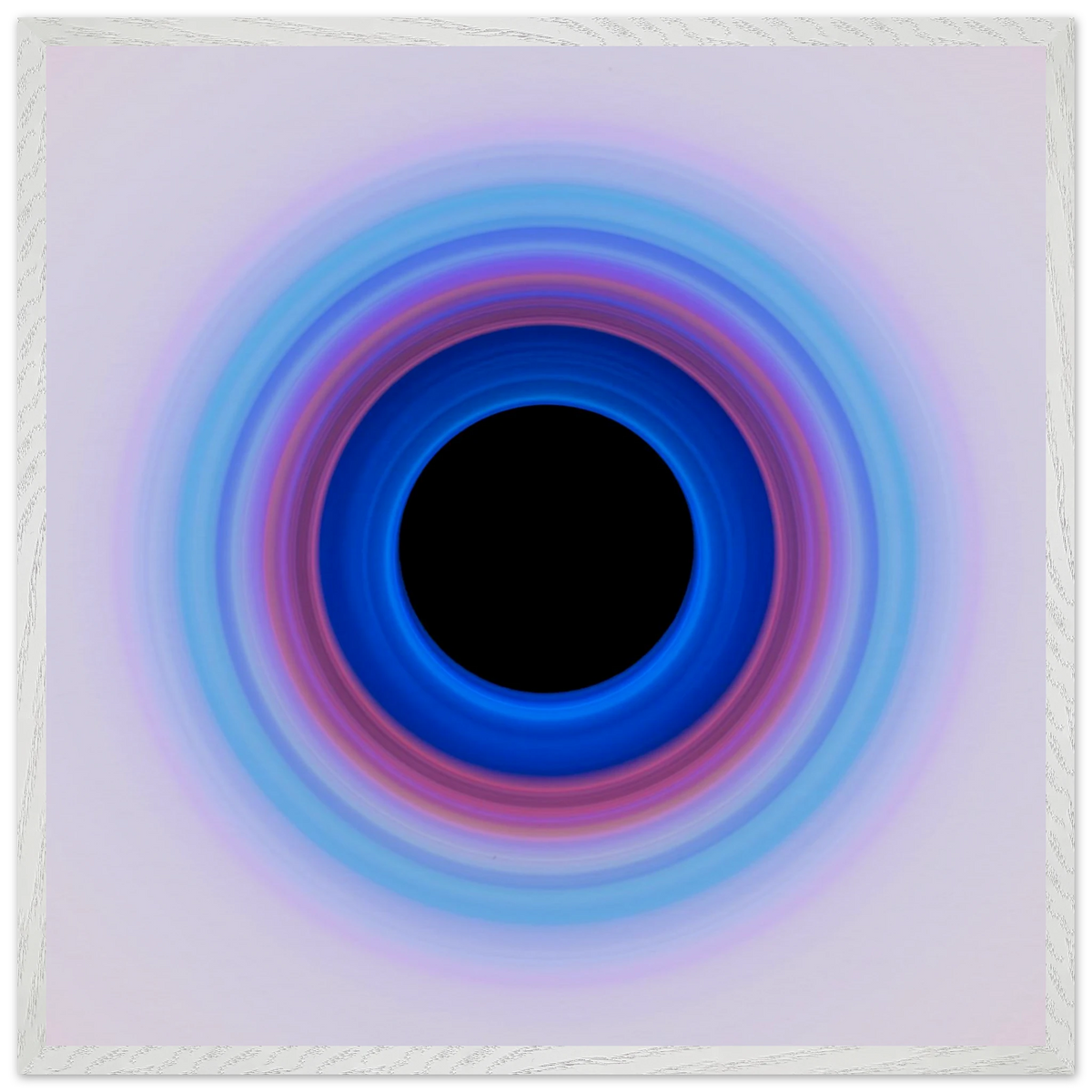 A circular ring with deep blue center transitioning through purple and magenta to pale lavender at the edges, surrounding a black void.