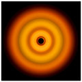 Circular aperture shape with bright amber center fading through coral orange concentric rings to darker orange edges with a small black void at the center.