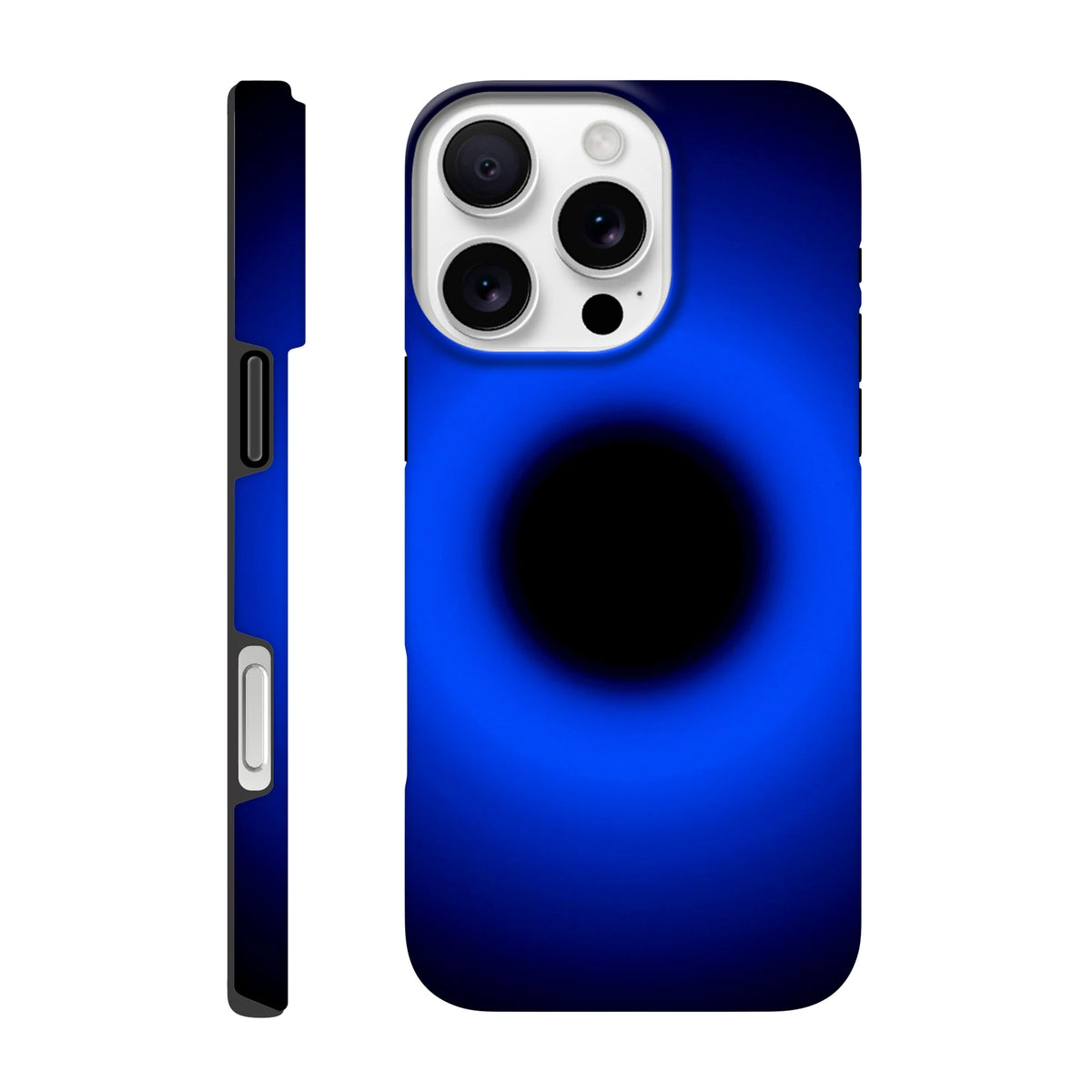 A circular ring of deep blue light surrounds a black center, gradually fading outward into darkness.