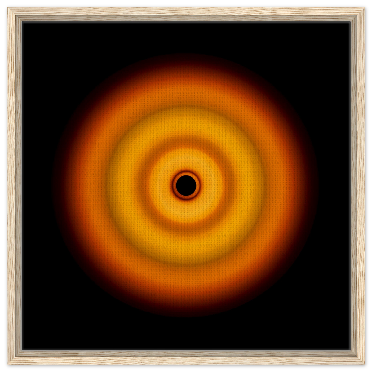 Circular aperture shape with bright amber center fading through coral orange concentric rings to darker orange edges with a small black void at the center.
