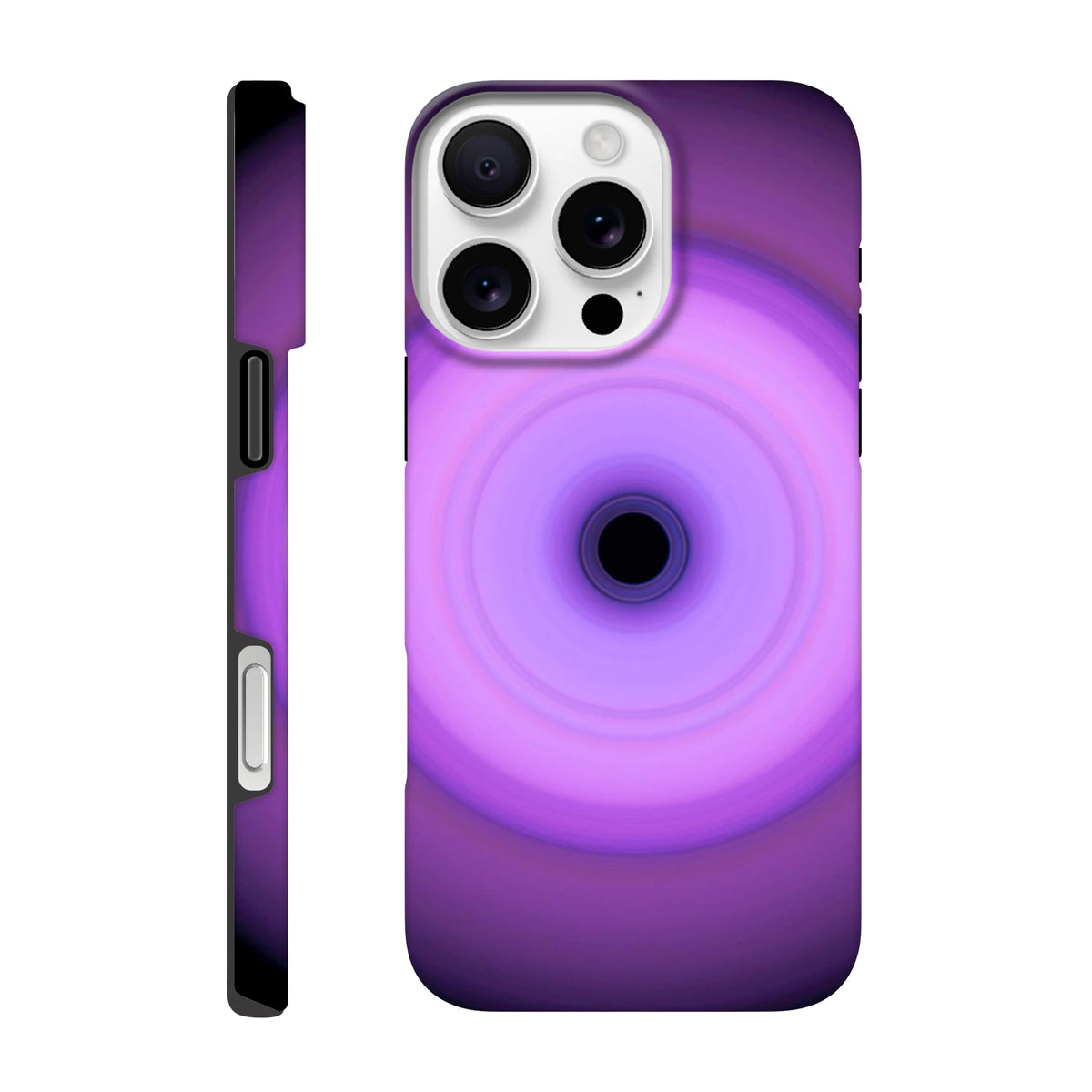 Circular light pattern with concentric rings transitioning from bright lavender in the center to deep violet at the edges, with a small black void at the center.