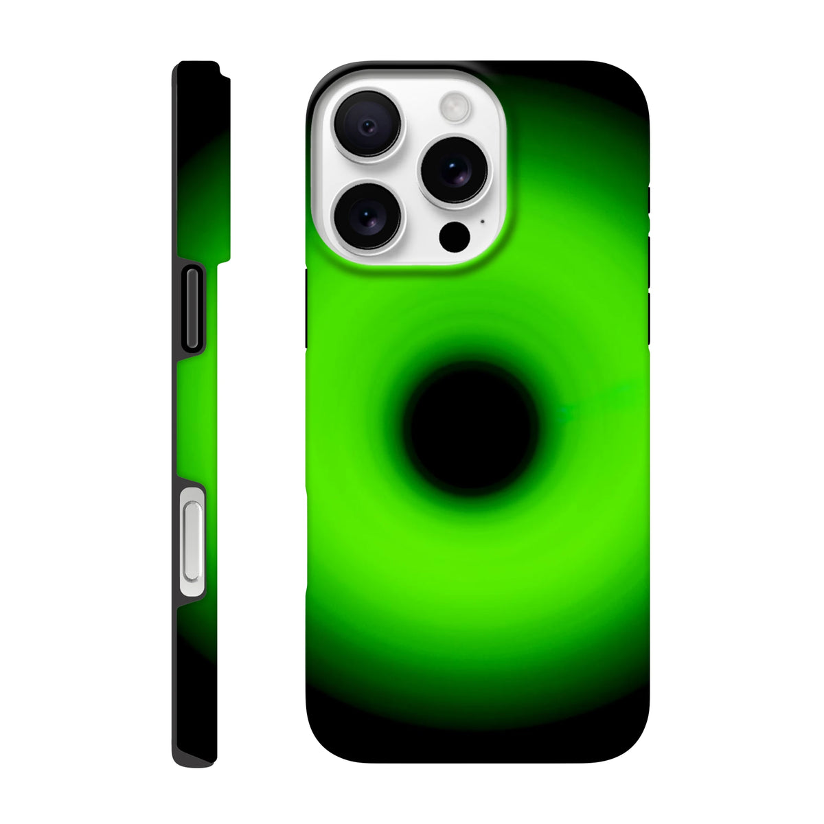 A circular ring of bright lime green light with concentric circles and a glowing center core against a black background.
