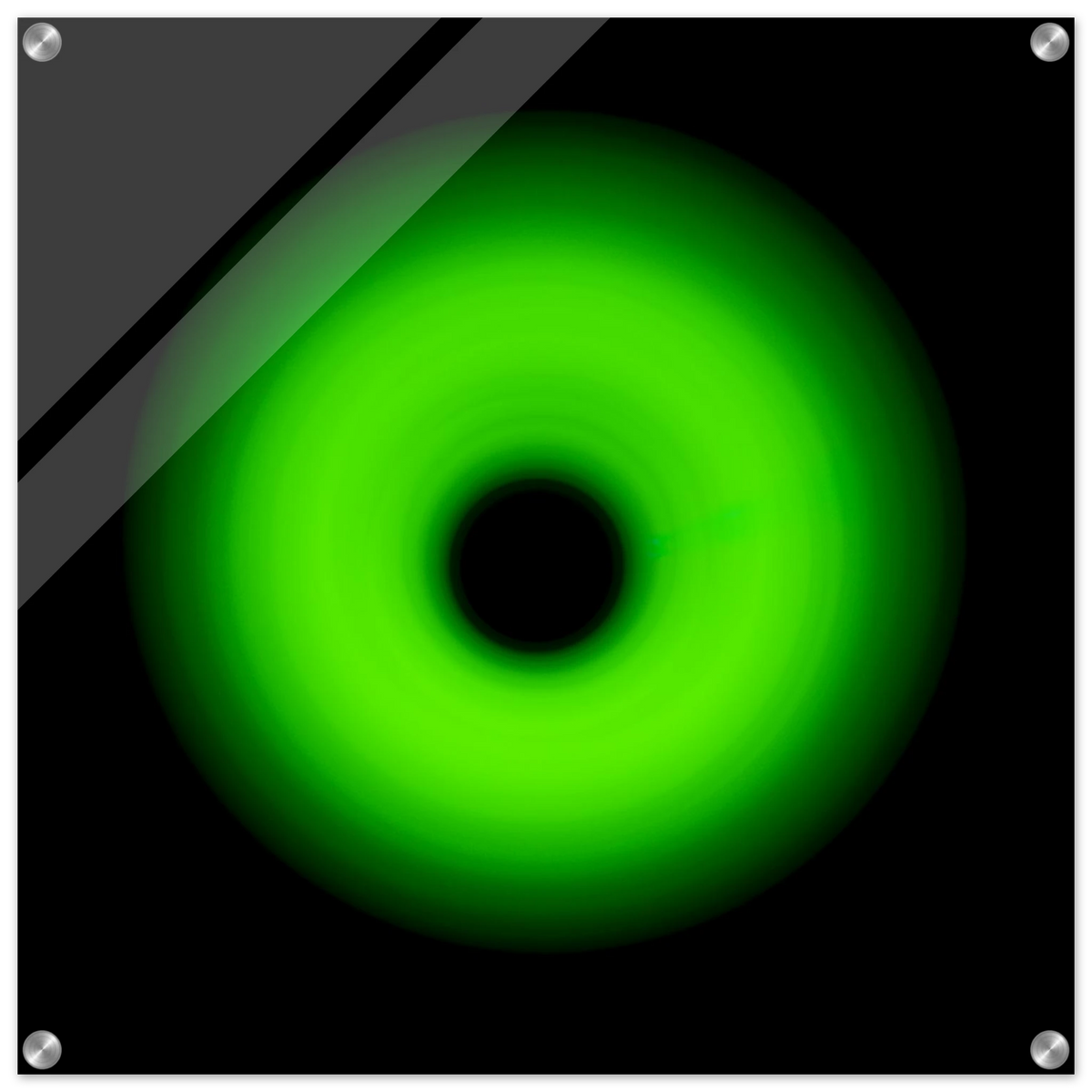 A circular ring of bright lime green light with concentric circles and a glowing center core against a black background.