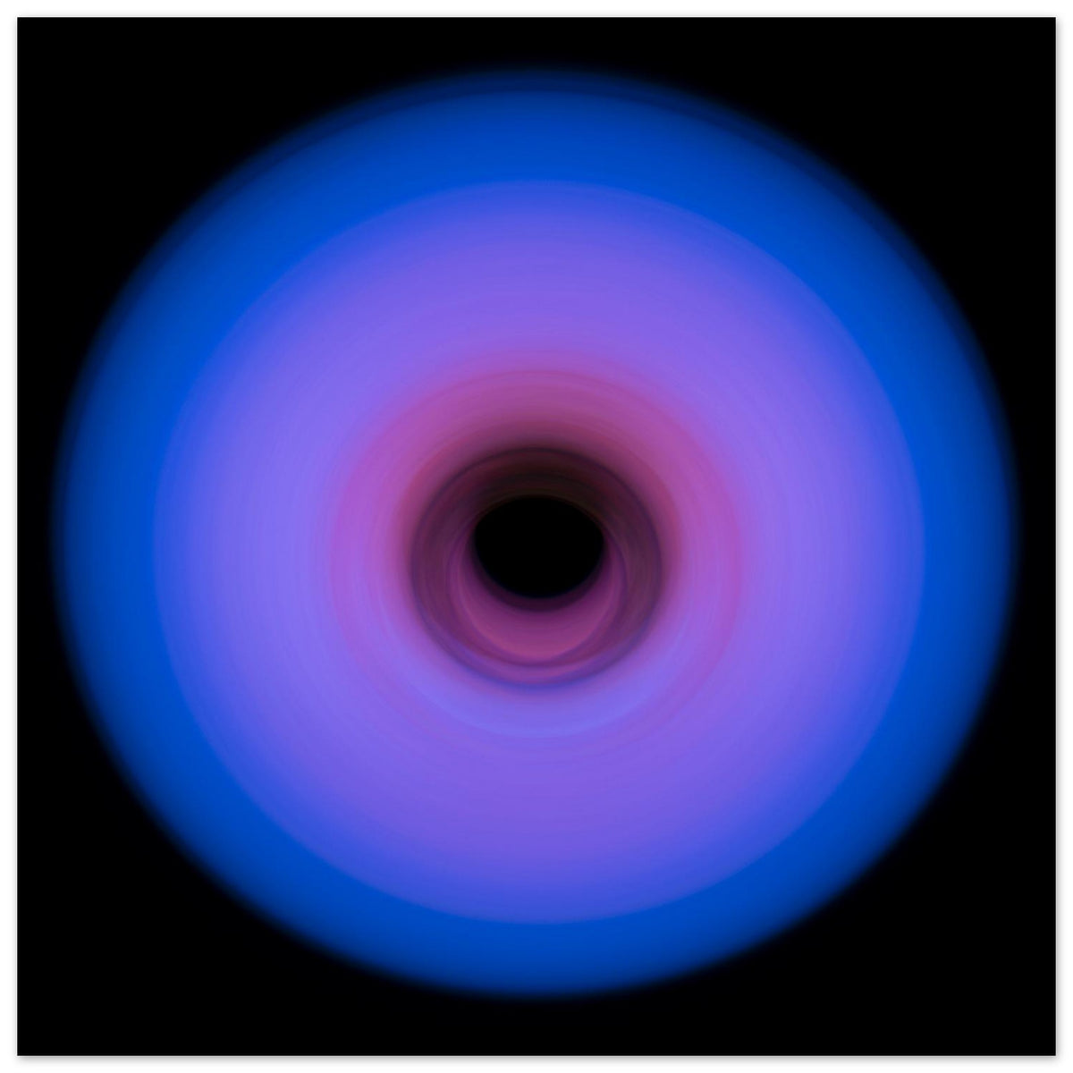 A circular ring of light with royal blue outer edges that gradually transitions through purple to pink toward a small dark center.