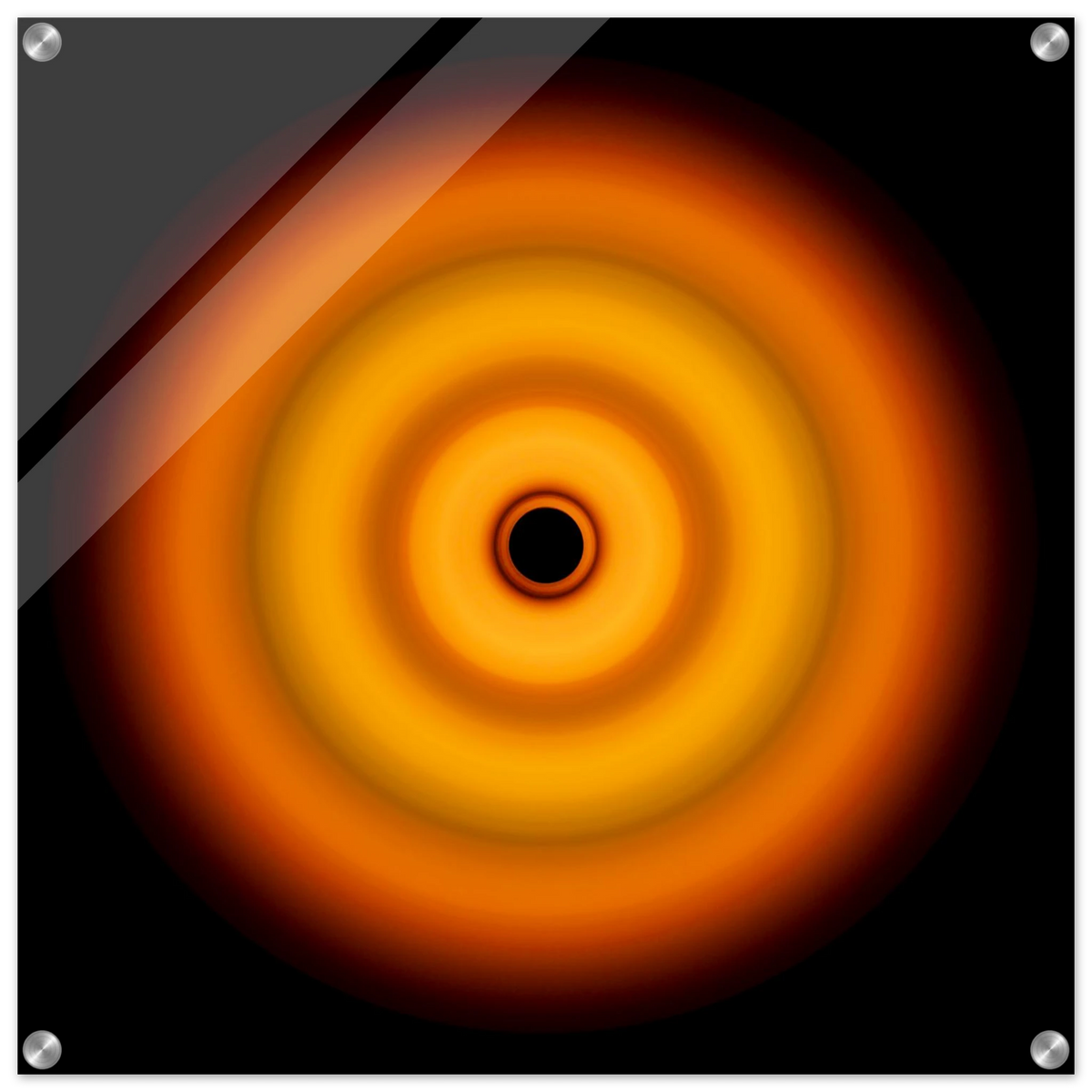 Circular aperture shape with bright amber center fading through coral orange concentric rings to darker orange edges with a small black void at the center.