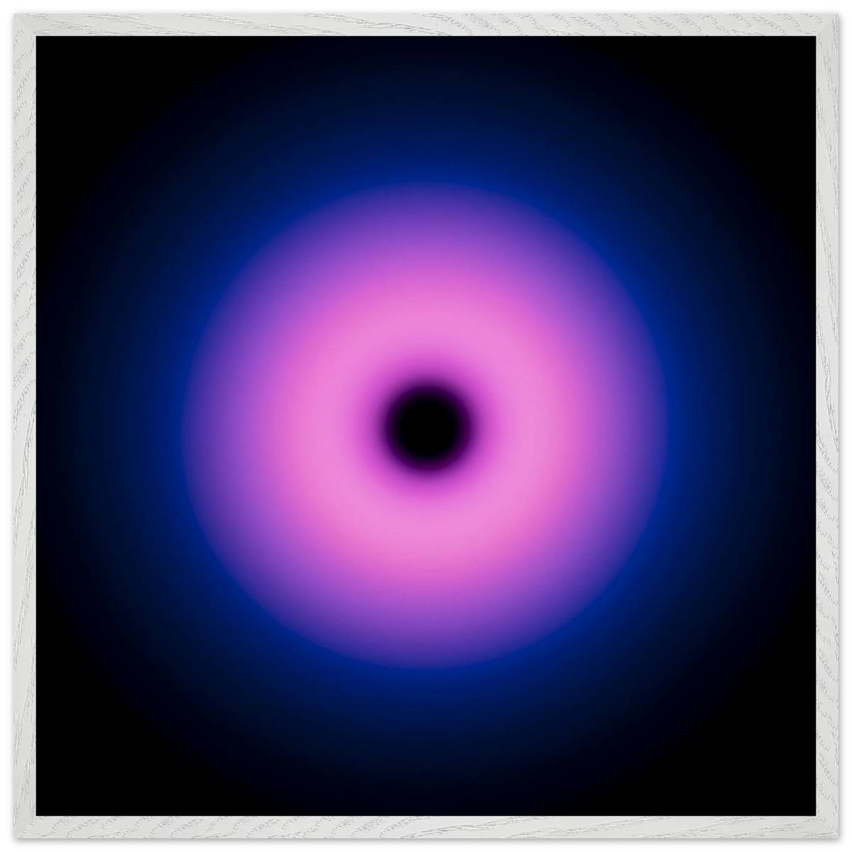 A circular gradient shape with a black center that transitions from hot pink to purple to deep blue at the outer edges.