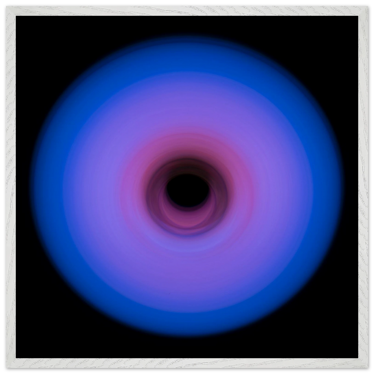 A circular ring of light with royal blue outer edges that gradually transitions through purple to pink toward a small dark center.